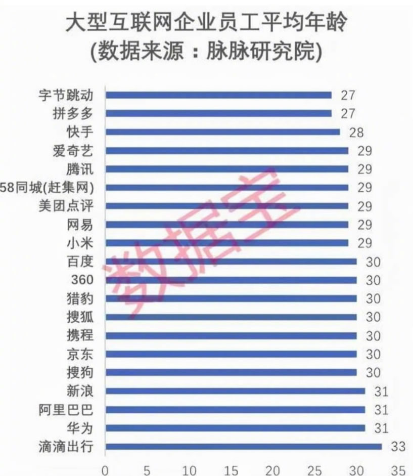 中国互联网公司员工平均年龄 IT职场 微日志 第1张