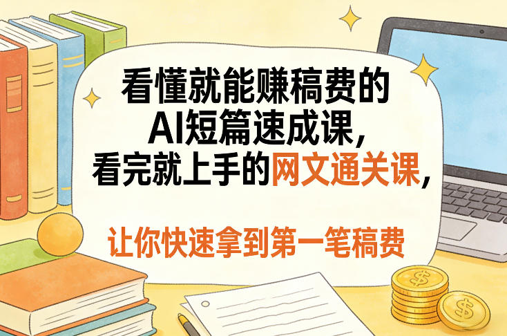 看懂就能賺稿费的AI短篇速成课，看完就上手的网文通关课，让你快速拿到第一笔稿费（更新4月）