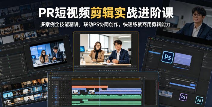 PR短视频剪辑实战进阶课，多案例全技能精讲，联动PS协同创作，快速练就商用剪辑能力